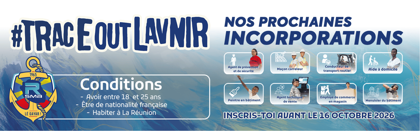 Les nouvelles incorporations du RSMA de La Réunion. Inscris-toi avant le 16 Octobre 2026 ! Les nouvelles incorporations du RSMA de La Réunion. Inscris-toi avant le 16 Octobre 2026 !